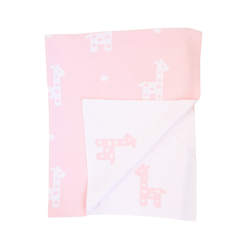 Pink Giraffe Intarsia Reversible Blanket