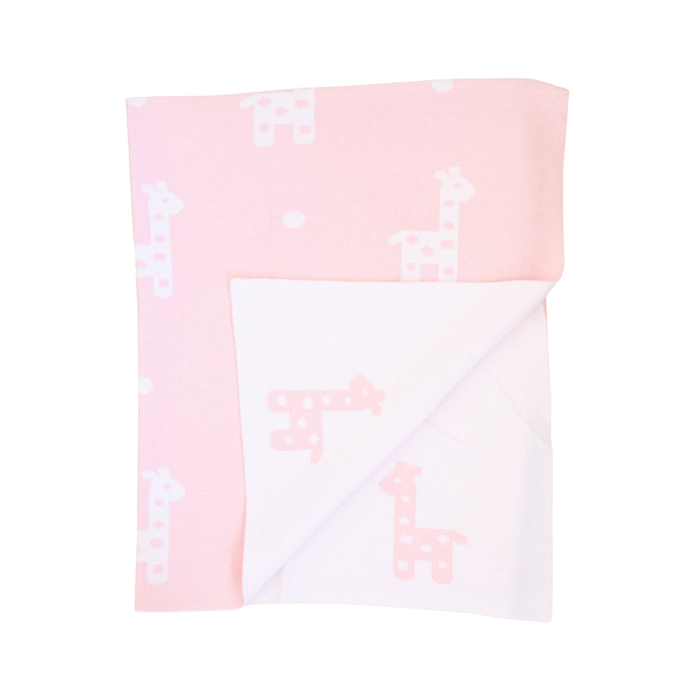 Pink Giraffe Intarsia Reversible Blanket