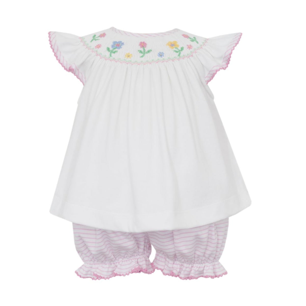 Pink Stripe Angel Wing Bloomer Set with Flowers