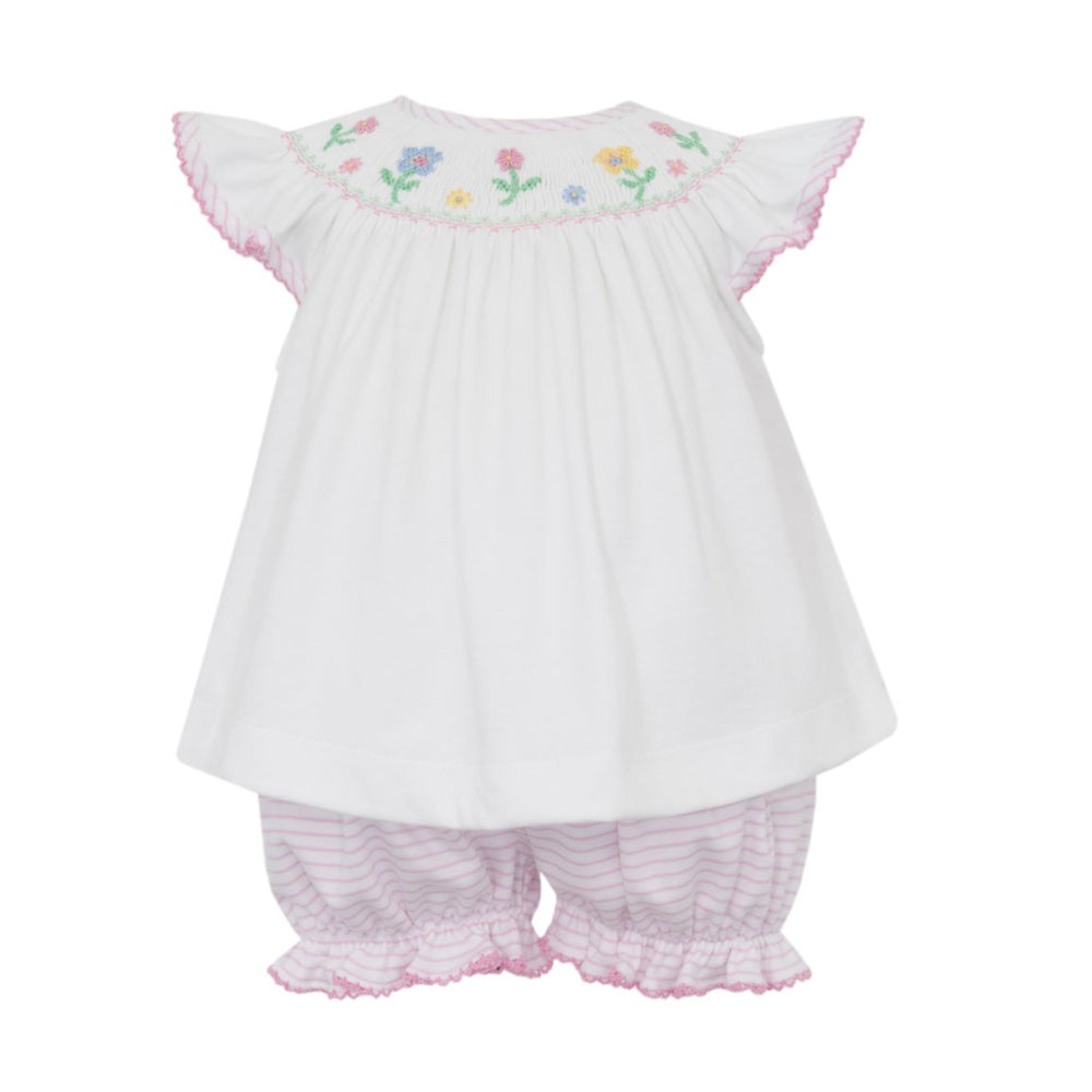 Pink Stripe Angel Wing Bloomer Set with Flowers