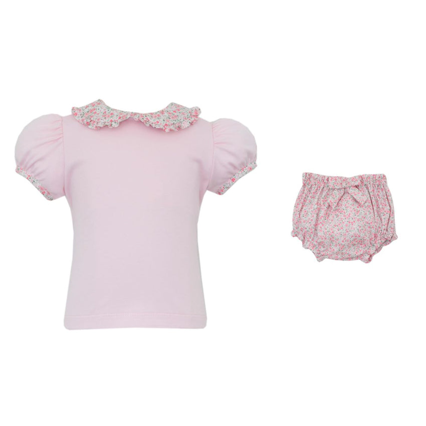 Floral Bloomer Set with Pink Knit Blouse