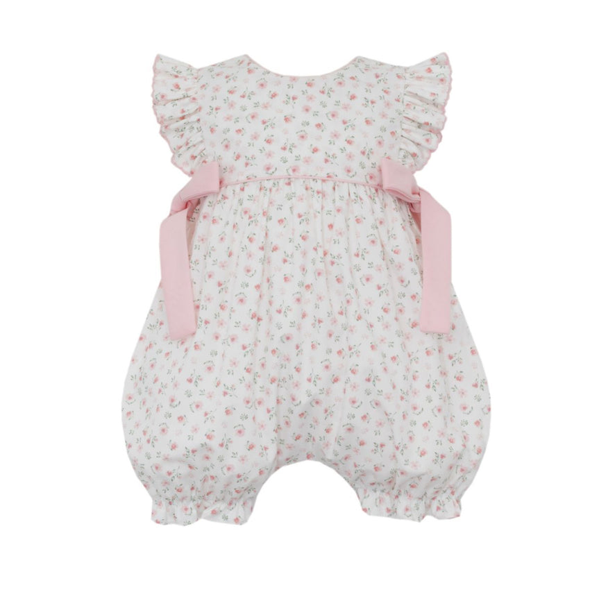 Pink Floral Romper with Bows
