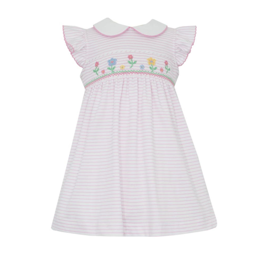 Pink Stripe Collared Dress With Flowers