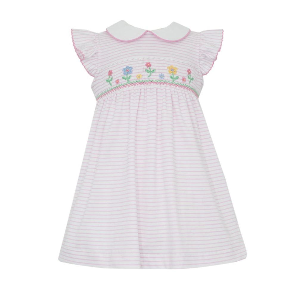 Pink Stripe Collared Dress With Flowers