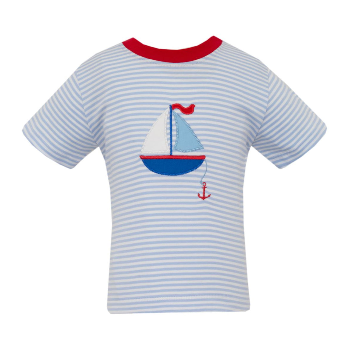 Blue Stripe Knit T-Shirt - Sailboats