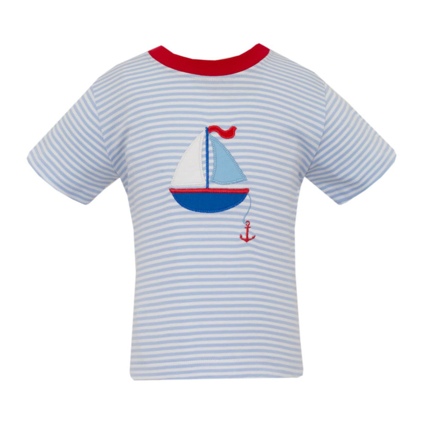 Blue Stripe Knit T-Shirt - Sailboats
