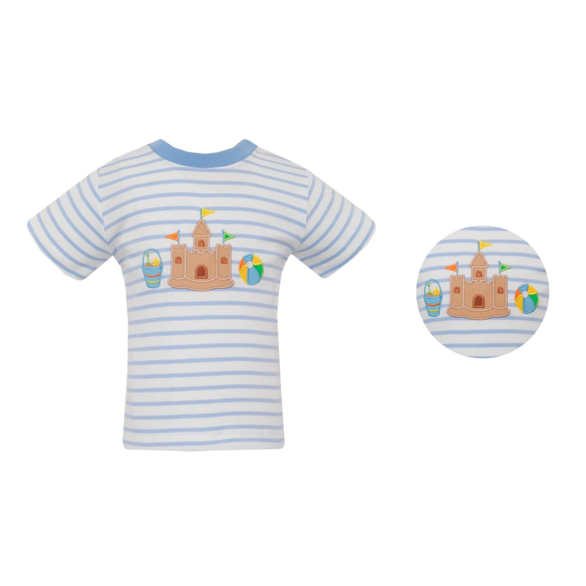Blue Knit Stripe T-Shirt With Sand Castle