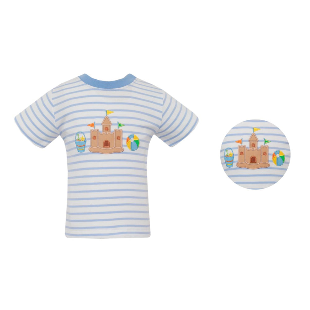 Blue Knit Stripe T-Shirt With Sand Castle