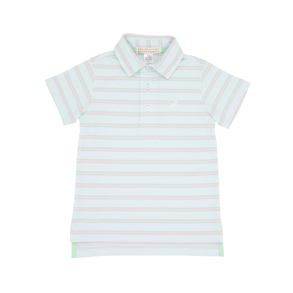 Prim and Proper Green and Pink Stripe Polo