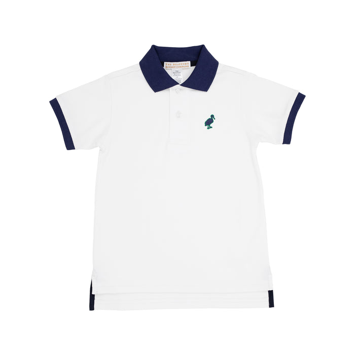 Prim and Proper White and Navy Polo