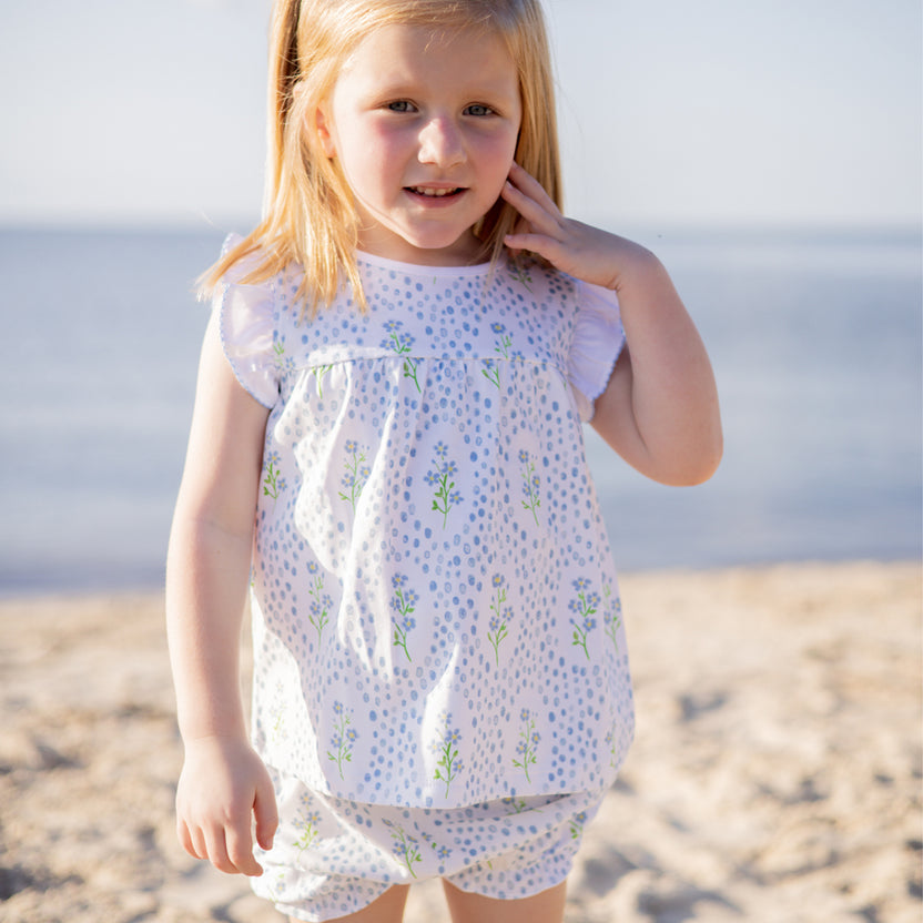Proper Peony Pima Girls Blue Blossom Bows Bloomers Set