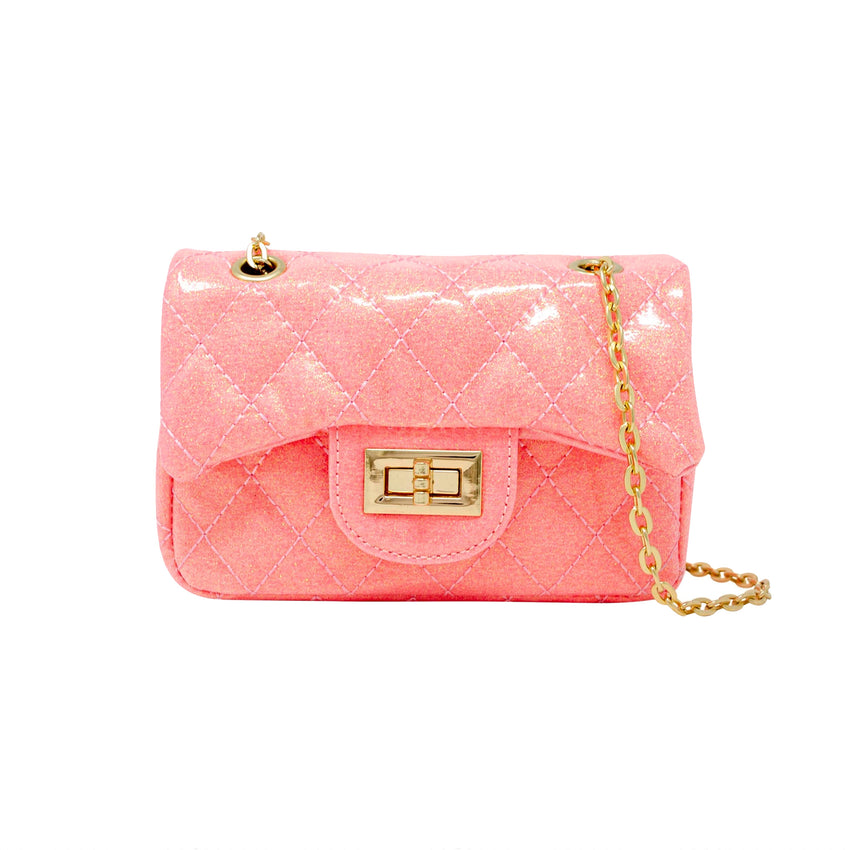 Quilted Sparkle Mini Purse in Bubblegum