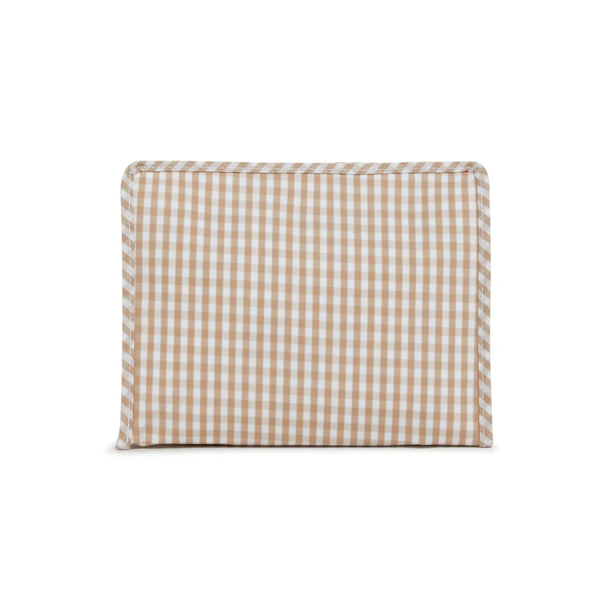medium gingham zip pouch on a white background