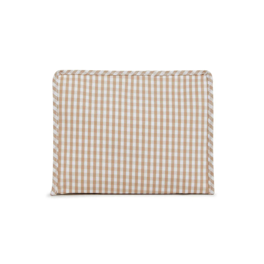 medium gingham zip pouch on a white background
