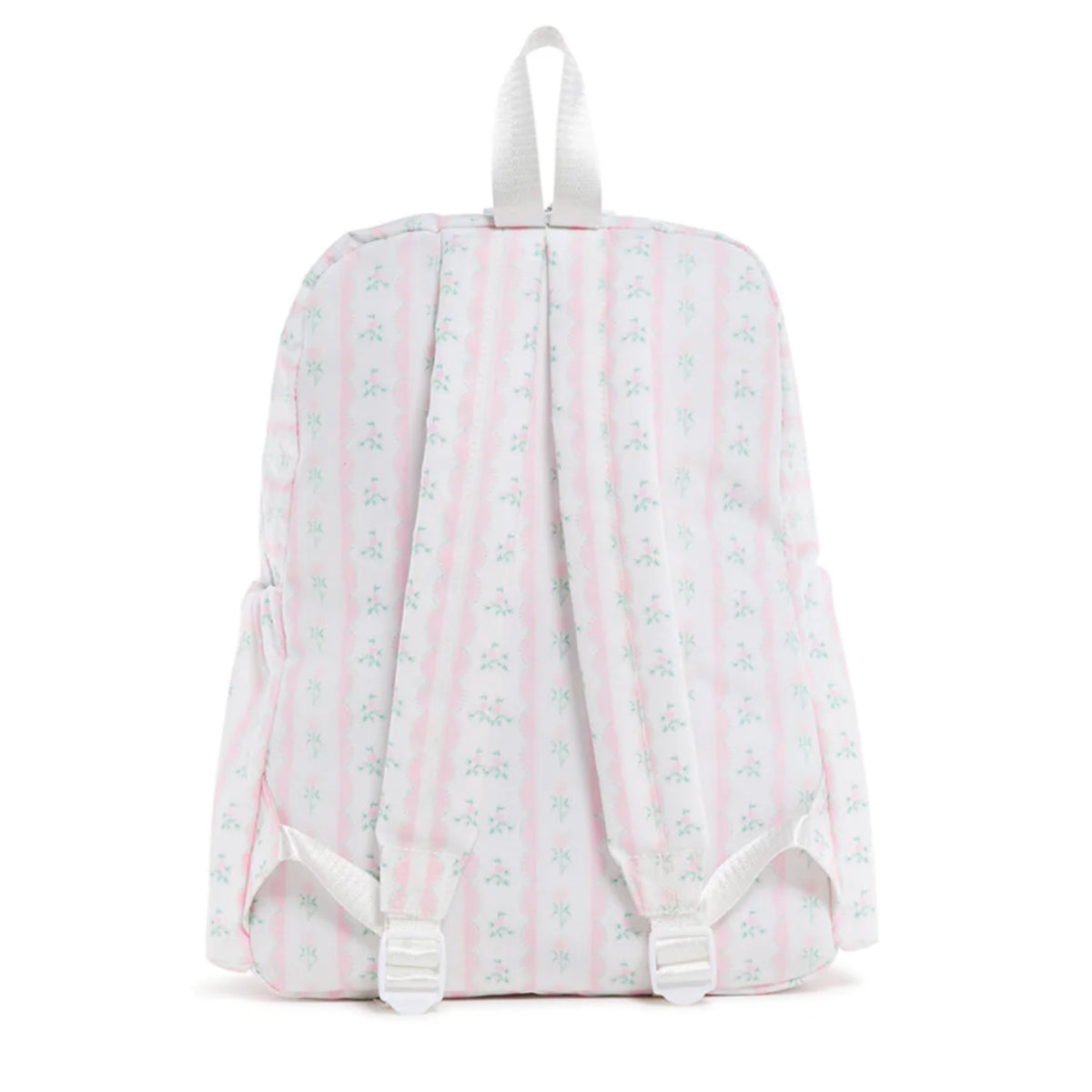 Pink and white striped floral backpack 