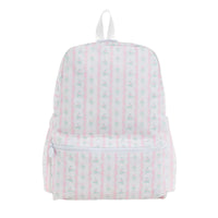 Backpack with pink and white floral pattern 