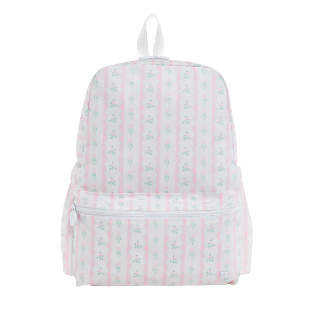 Backpack with pink and white floral pattern 