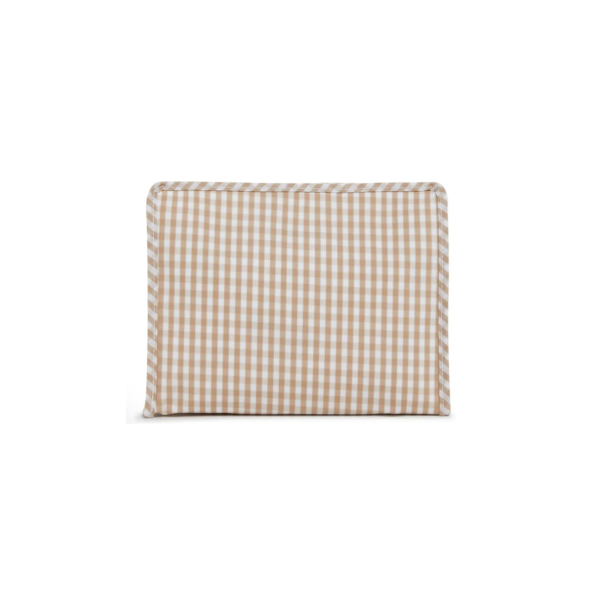Small gingham khaki pouch on a white background