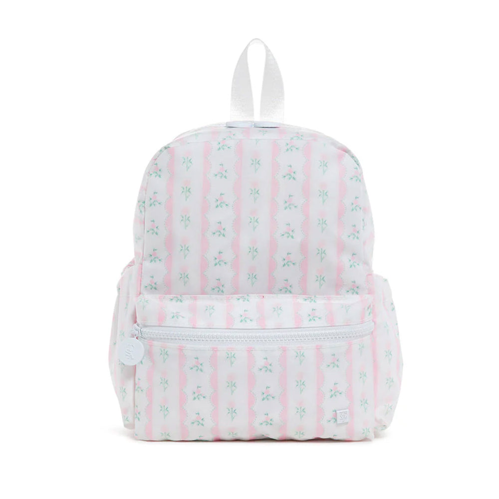black and white with floral on it mini backpack Pink Ribbon Floral Mini Backpack – Peaches
