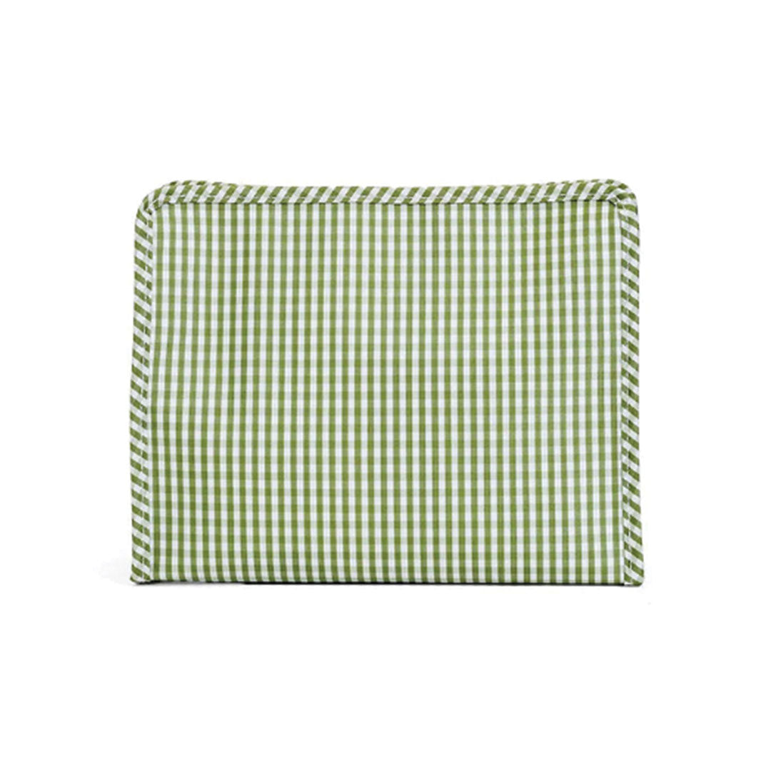 Moss green gingham zippered pouch on a white background.