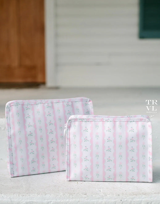 Two pink floral zip pouches 
