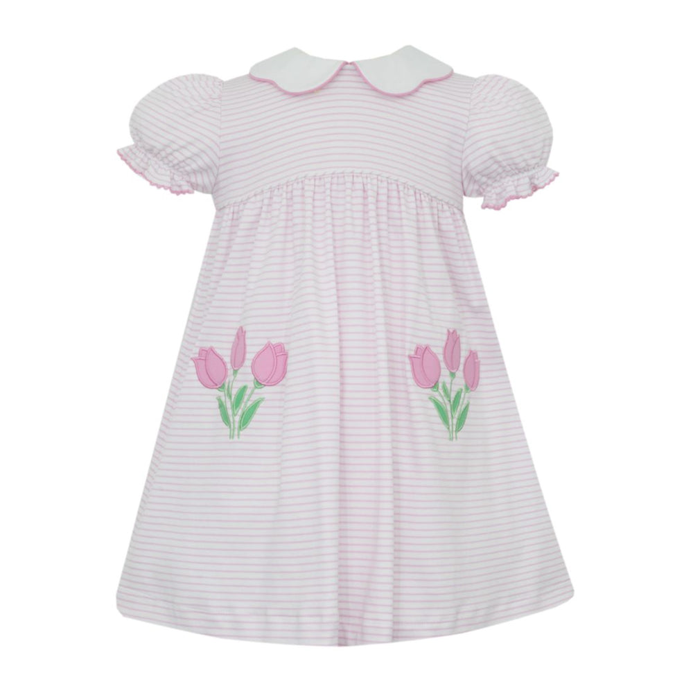 Pink Stripe Float Dress with Tulips