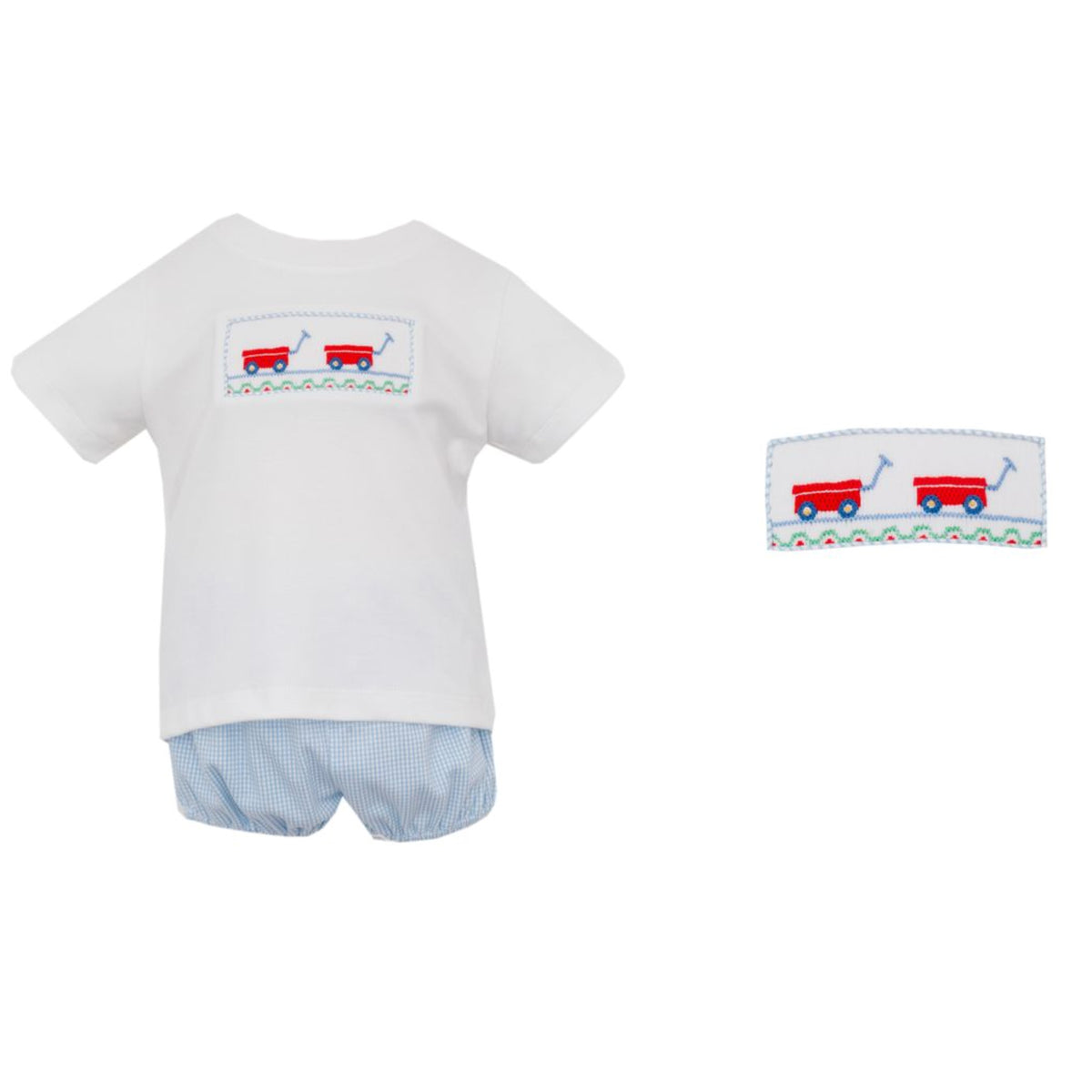 Blue Gingham Wagon Short Set