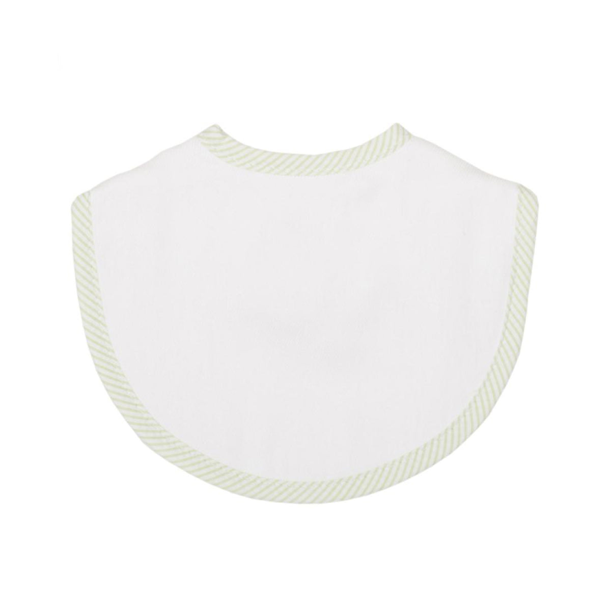 White bib with green seersucker trim on a white background.