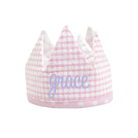 Pink birthday crown with the name grace embroidery on a white background.