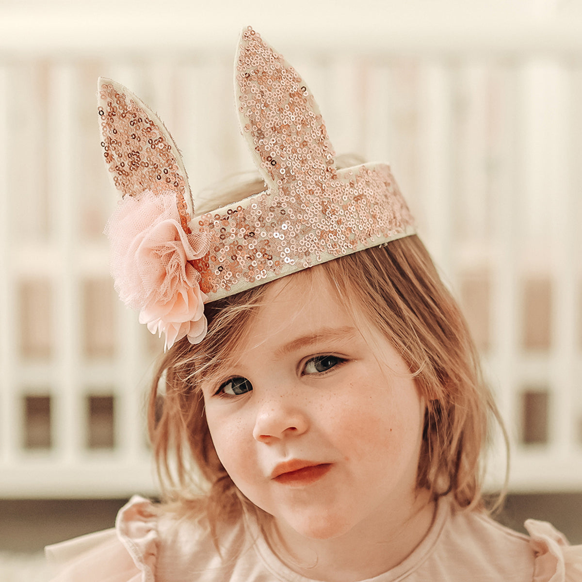 Rose Gold Sequin Bunny Crown