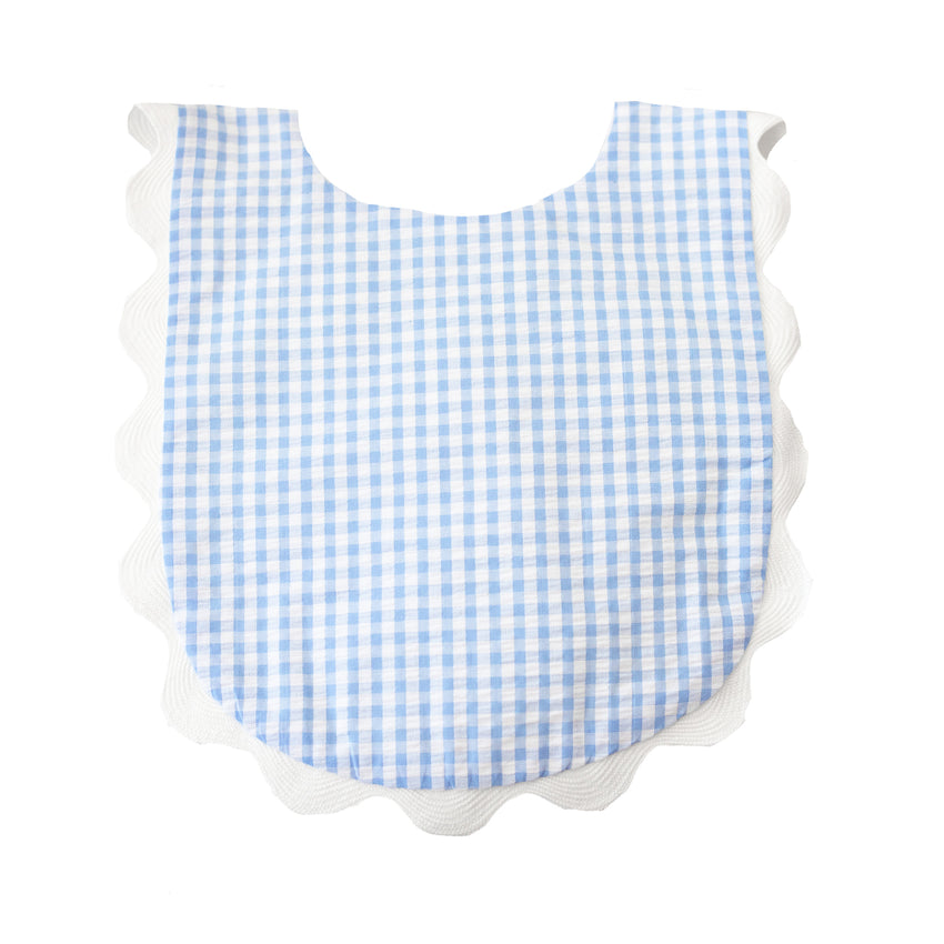 Blue Gingham Check Ric Rac Bib
