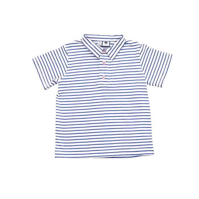 Navy and White Stripe Knit Polo