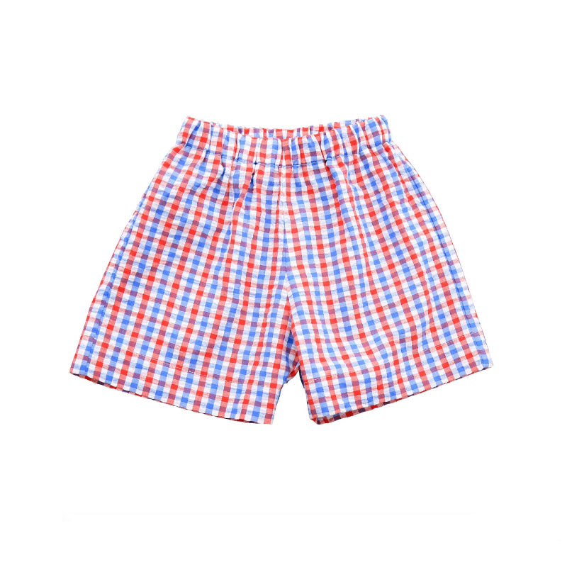 red white and blue check pull on boys' shorts