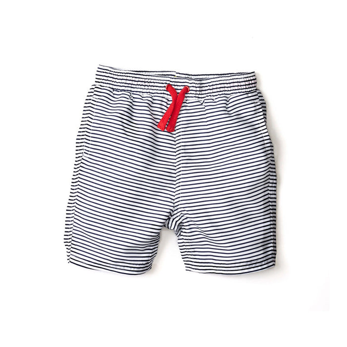 Last One!  Navy Striped Swim Trunks