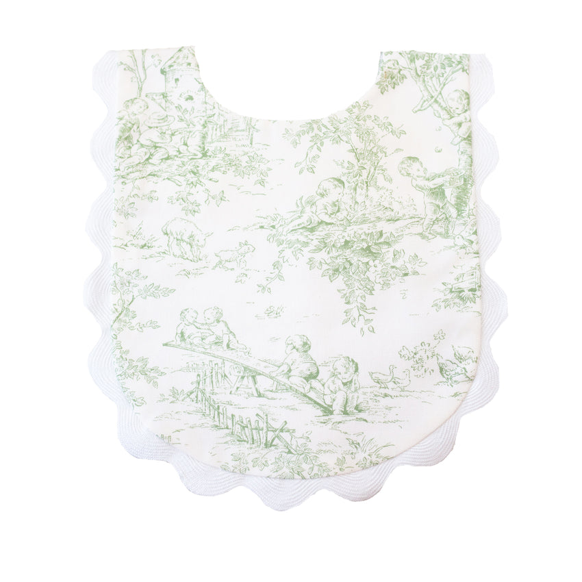 Green Apple Toile Ric Rac Bib