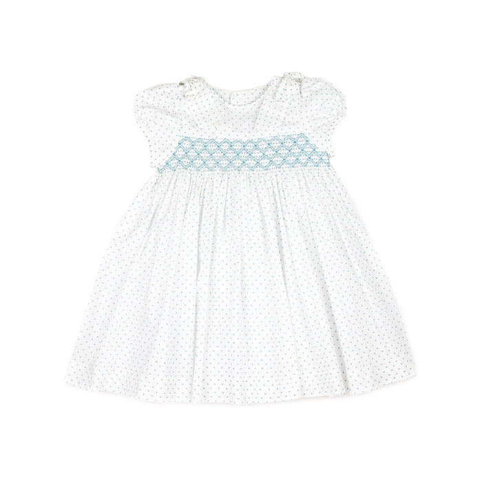 Mint Pin Dot Smocked Dress