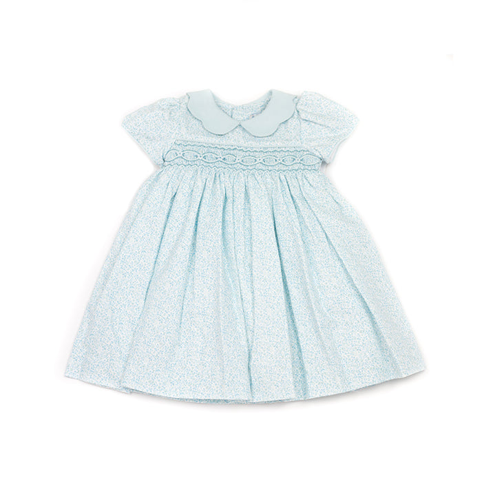 Scalloped Collar Turquoise Smocked Dress