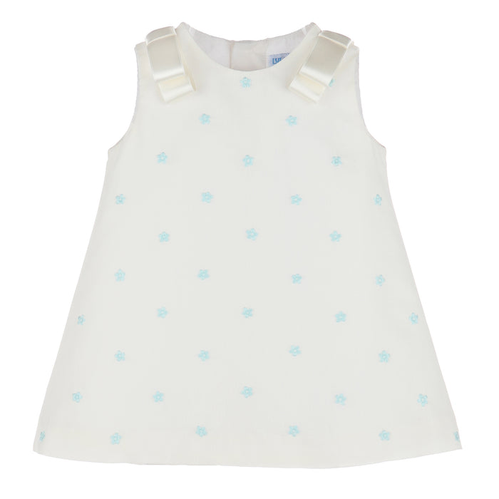 A-Line Blue Swiss Dot Dress