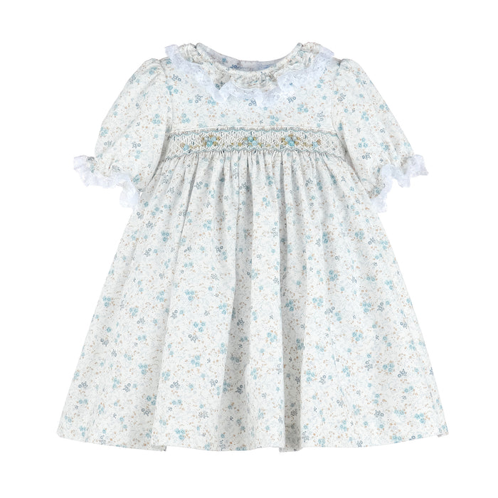 Blue Autumn Floral Smock Dress