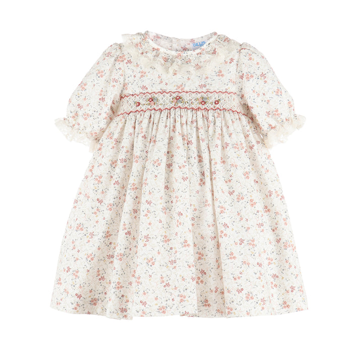 Creamy Autumn Floral Smock Dress