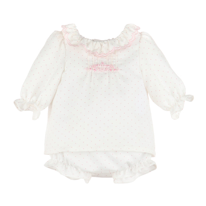 Girl's Pink Mini Dot Romper Set