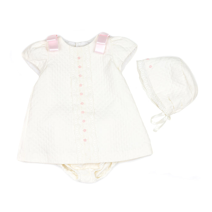 Quilted Three Piece Dress and Bonnet Set