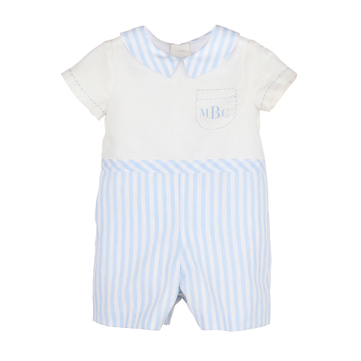 Two-Tone Blue/White Linen Romper