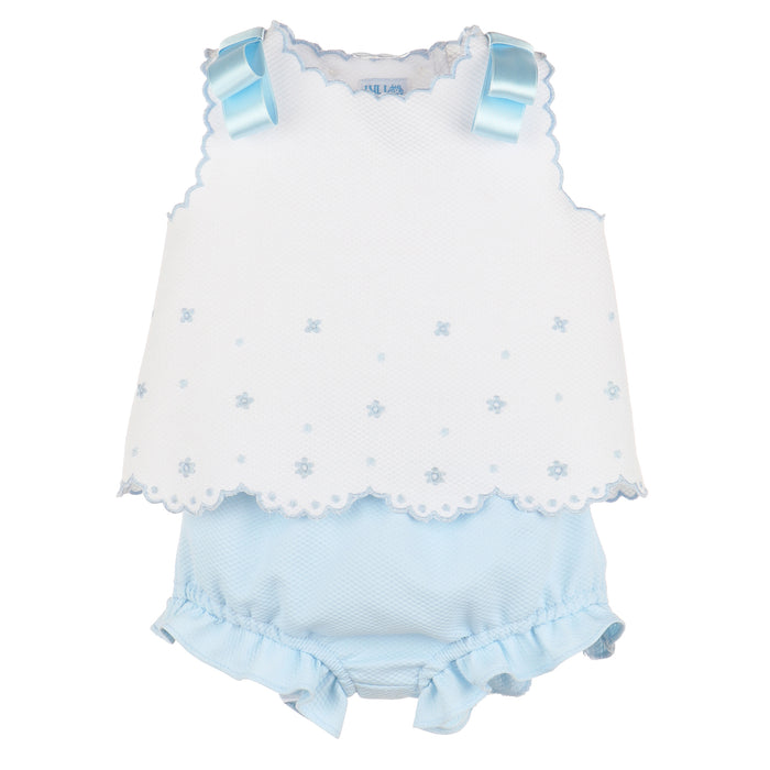 Embroidered Scallops Blue Set