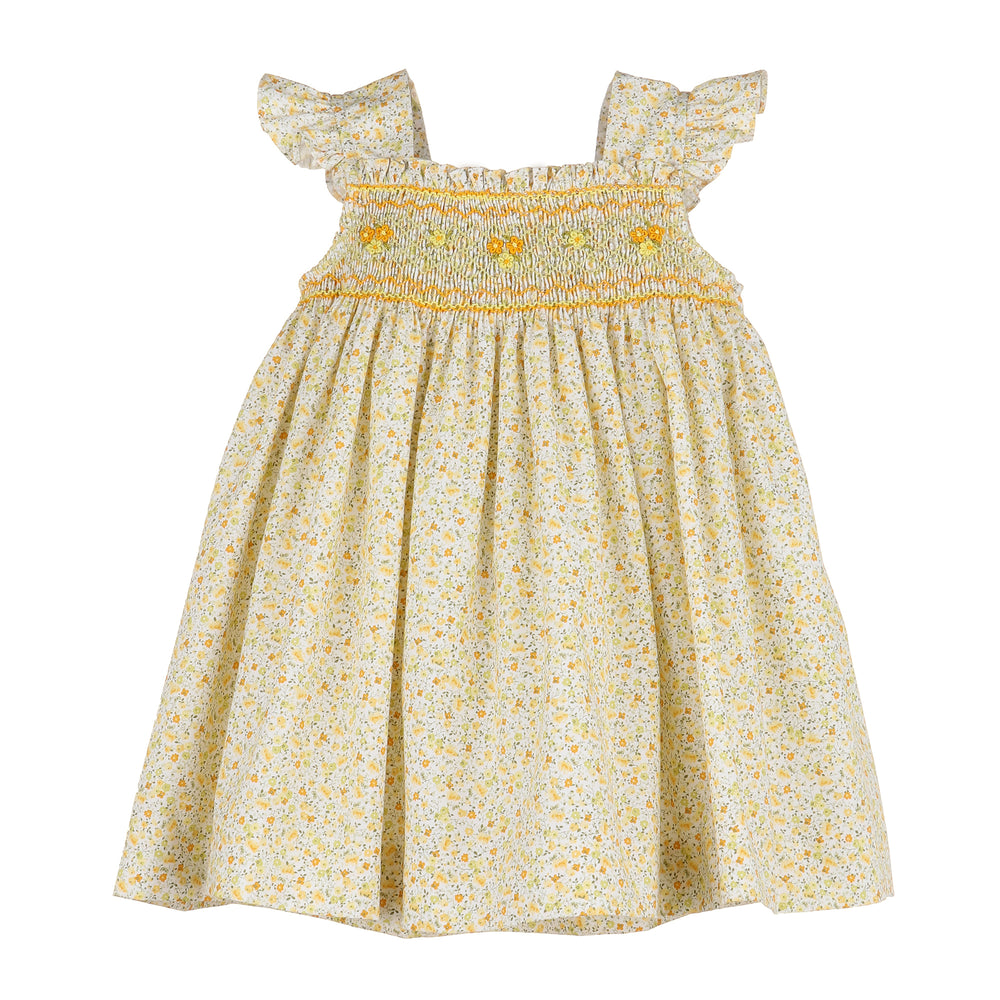 Yellow Ditsy Floral Smocked Dress