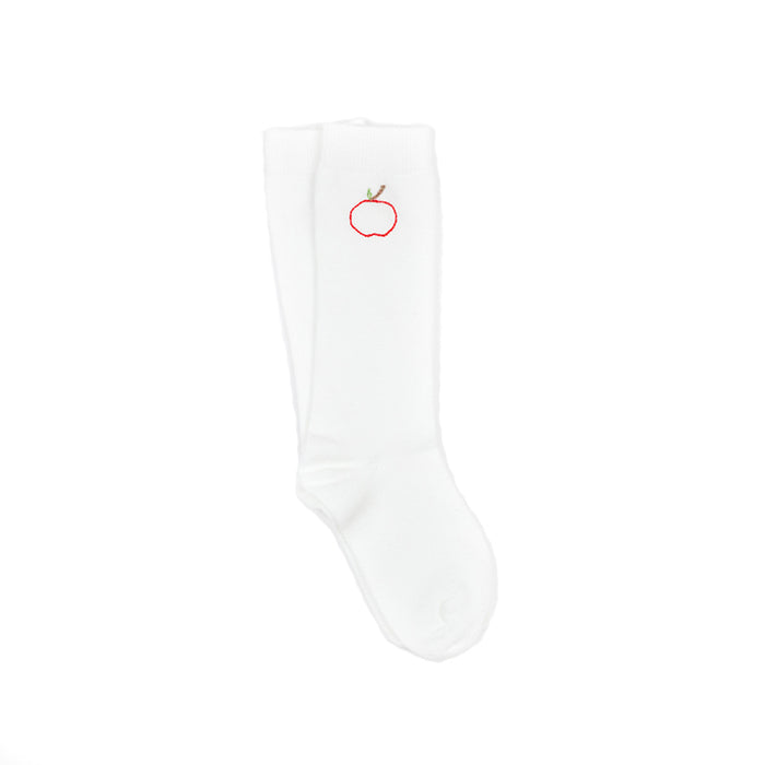 Embroidered Apple Knee High Socks