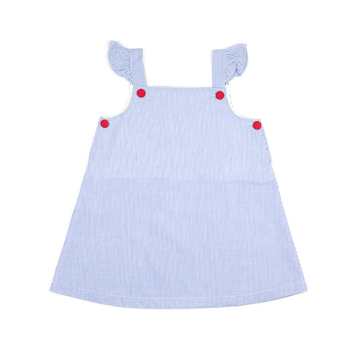 Blue Stripe Red Button Dress