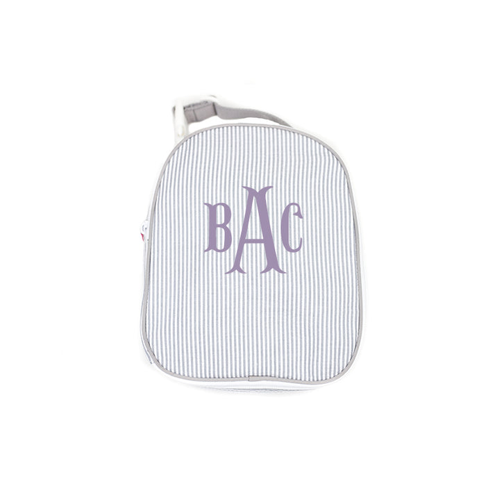 Personalized Grey Seersucker Lunchbox