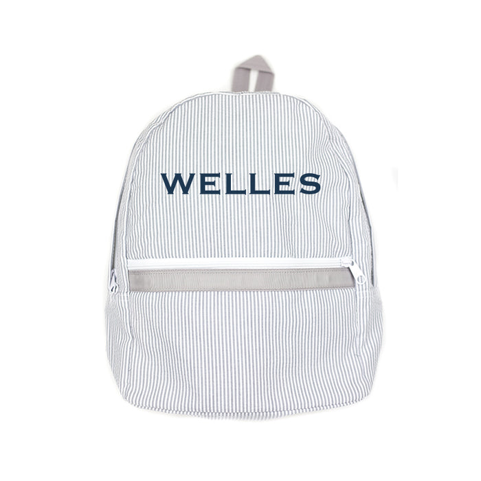 Personalized Grey Seersucker Backpack