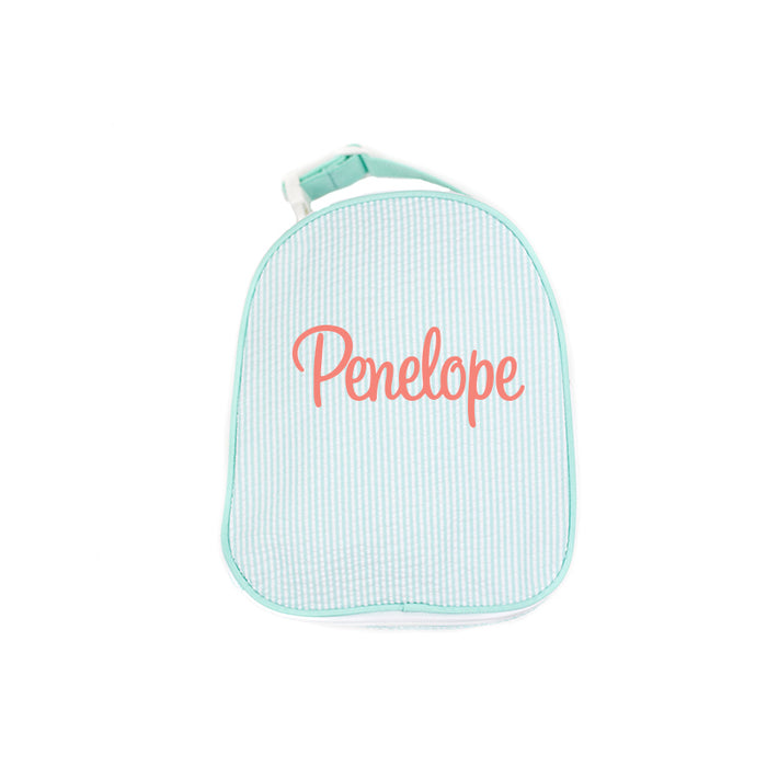 Personalized Mint Seersucker Lunchbox
